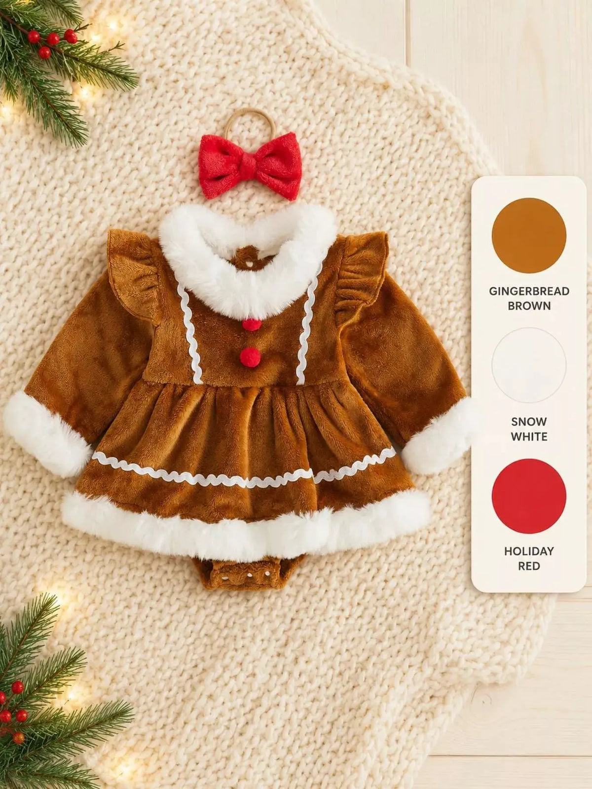 Children's Christmas Bodysuit Dress and Headband Set by Trendsi