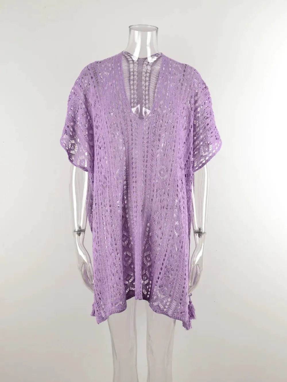 Angel Wings Cutout V-Neck Cover-Up with Tassel by Partner Labels
