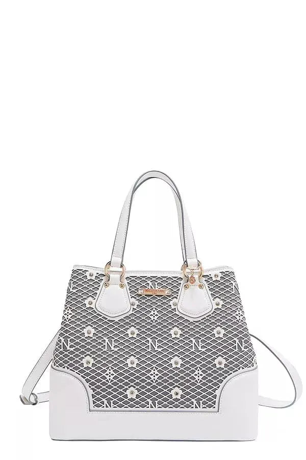 Nicole Lee USA Monogram Pattern Handbag with Rhinestones Decor by Nicole Lee USA
