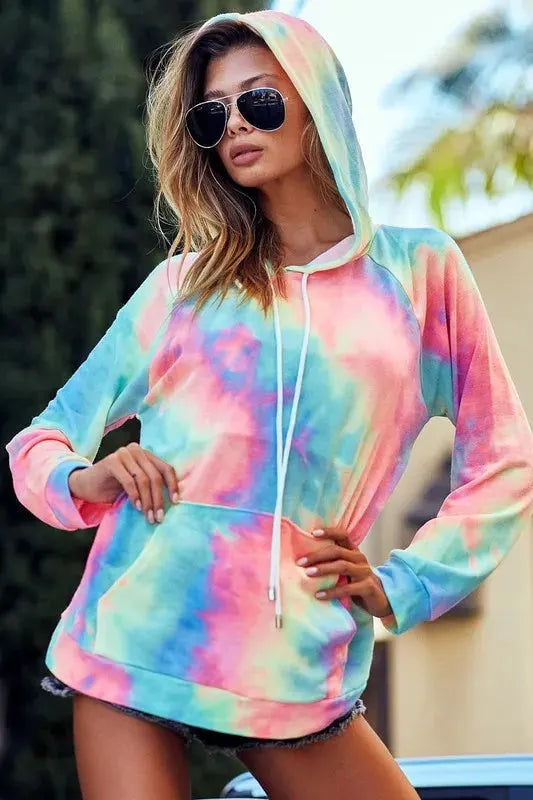 BiBi Tie Dye French Terry Hoodie with Kangaroo Pocket by BiBi