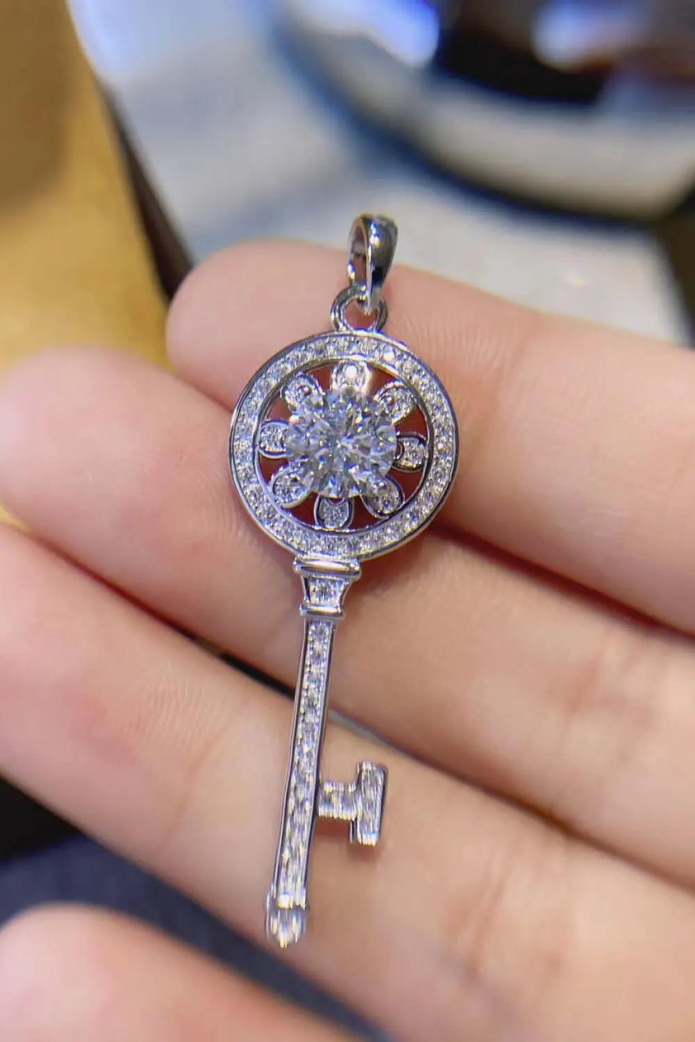 1 Carat Moissanite Platinum-Plated Key Pendant Necklace by Partner Label