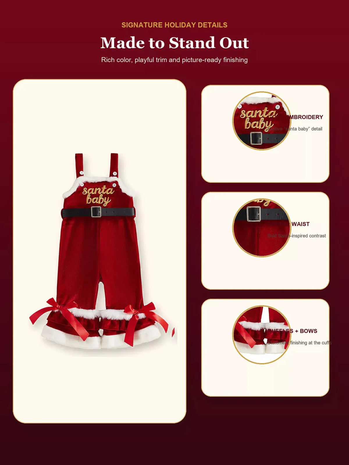Children's Santa Baby Velvet Christmas Overalls by Trendsi
