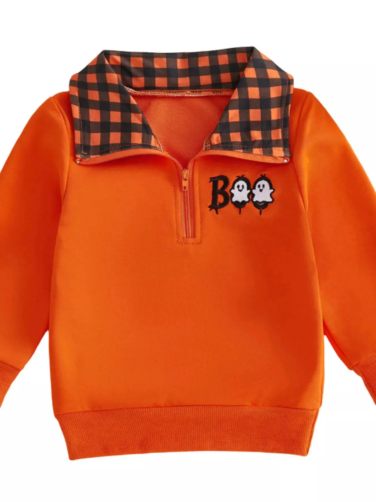 Children's Pumpkin Quarter-Zip Plaid Collar Sweatshirt by Trendsi