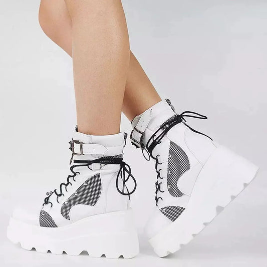 Lace Up Platform Wedge Boots by Partner Label