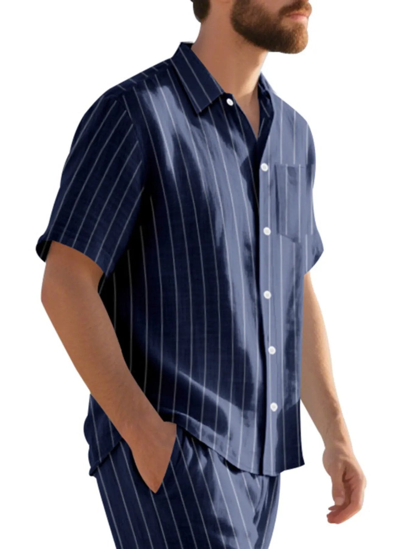 Men's Full Size Casual Striped Short Sleeve Shirt Plus Size by Trendsi