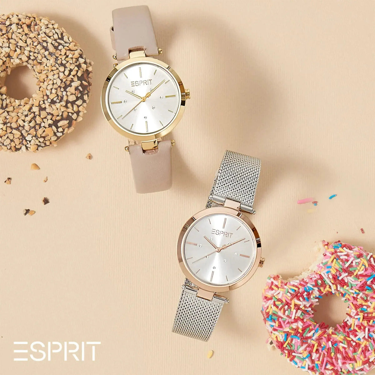 Esprit Women's Beige Leather Watch, Silver Dial | Es1l192m0025 by ESPRIT