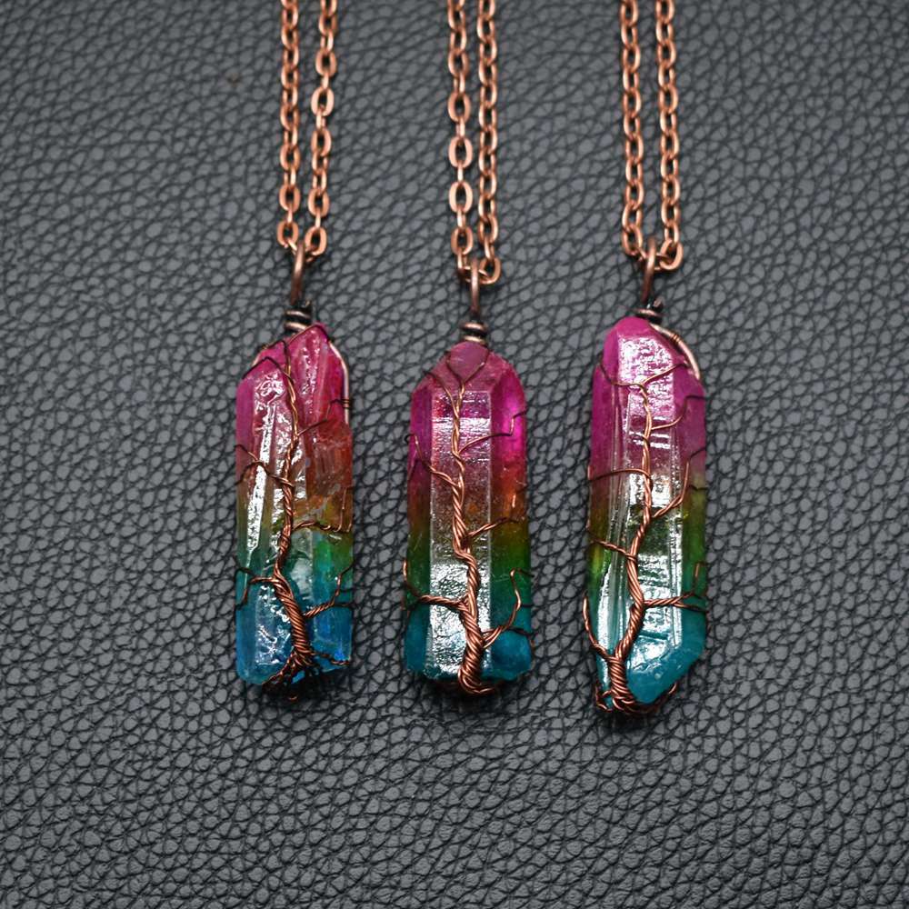 Hot Selling Stone Crystal Pillar Tree Of Life Pendant Ins Fashion Necklace by Maiden-Art