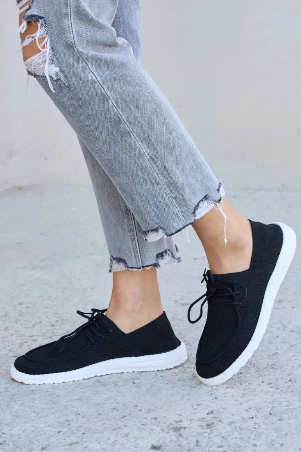 Forever Link Flat Round Toe Lace-Up Sneakers by Forever Link