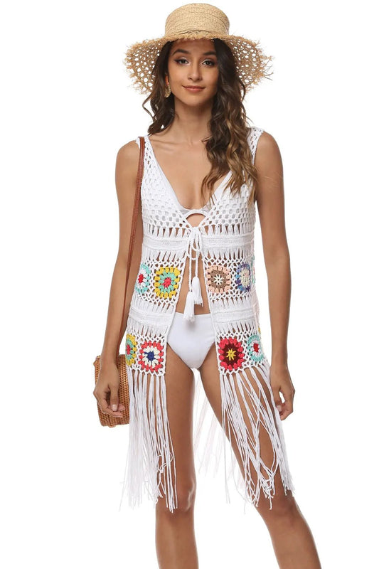 Openwork Fringe Detail Embroidery Sleeveless Cover-Up by Partner Labels