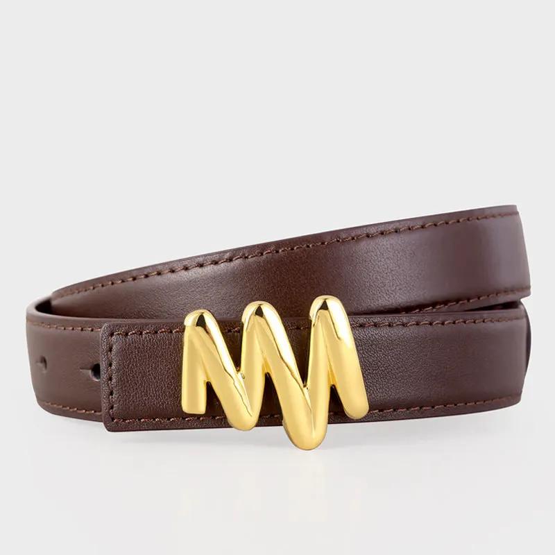 Gold Buckle Leather Belt by Trendsi