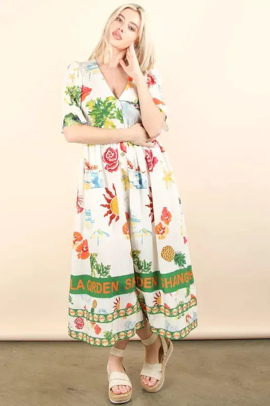 VERY J Button Down Printed Midi Dress by Very J