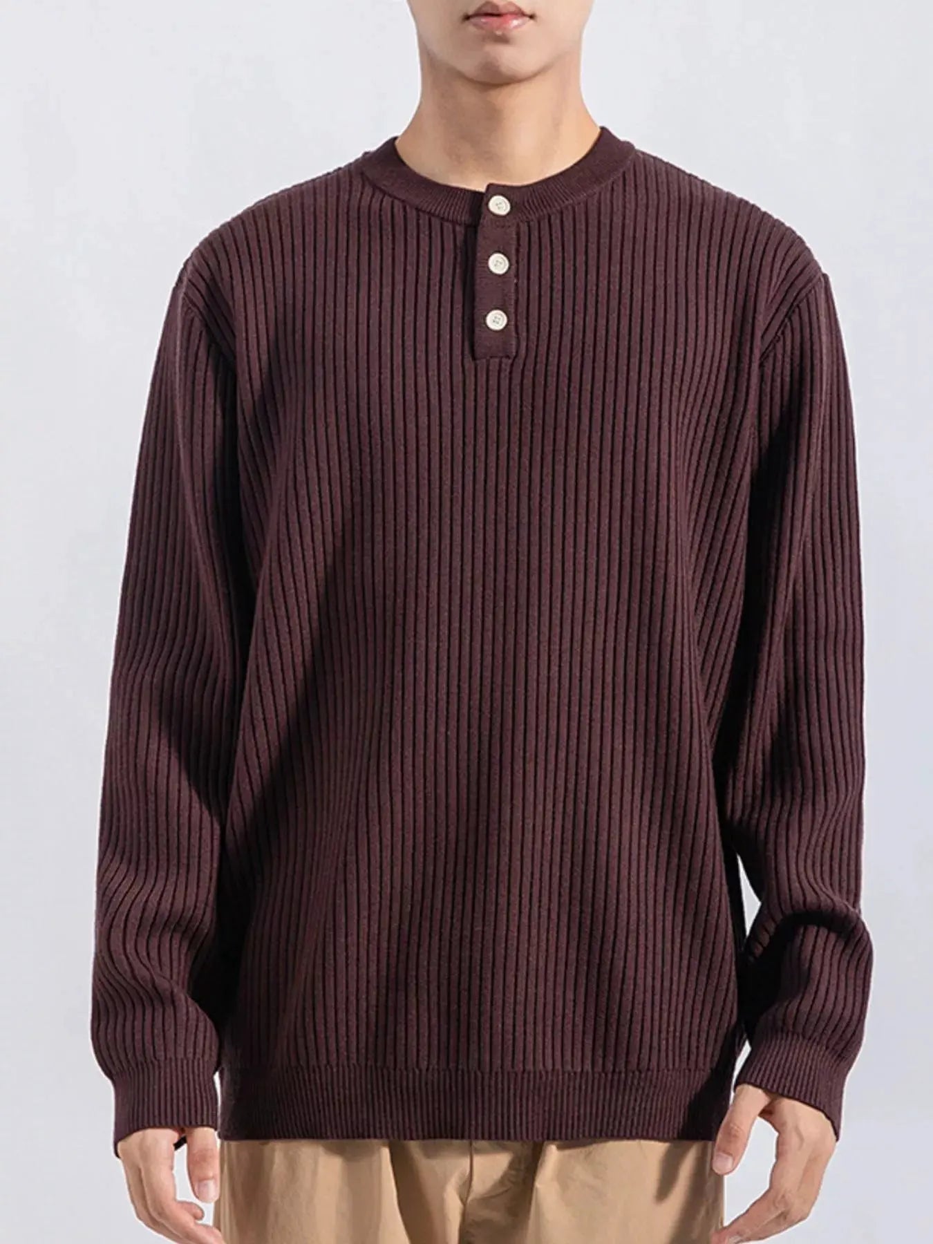 Men's Plus Size Ribbed Button Detail Knit Top by Partner Label