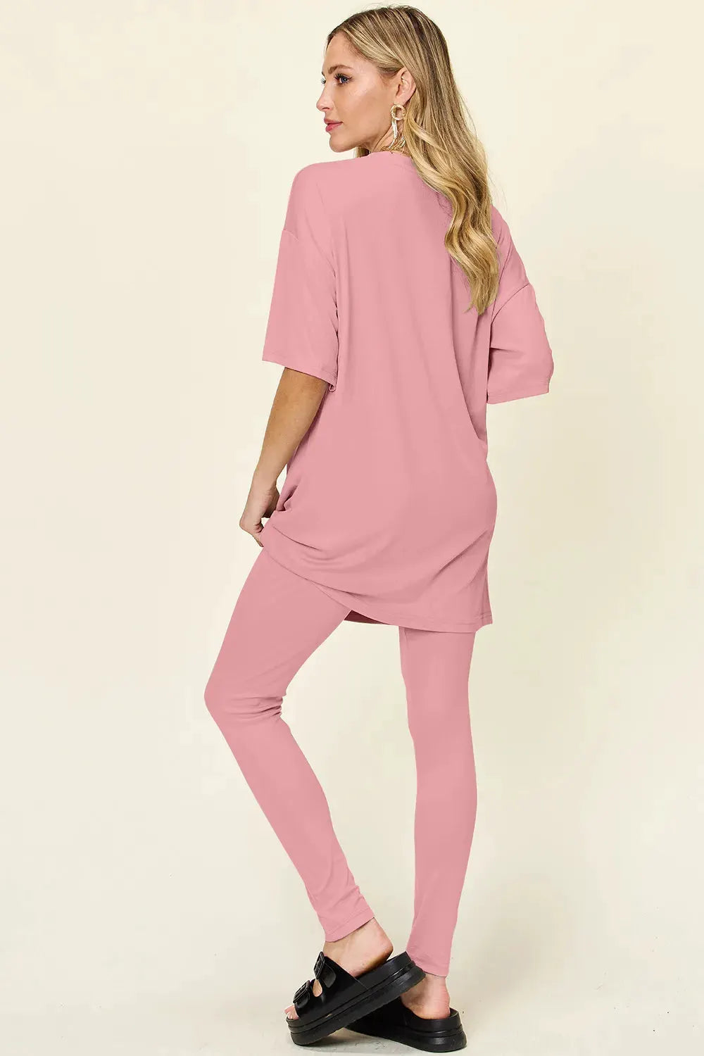 Double Take Full Size Round Neck Dropped Shoulder T-Shirt and Leggings Set by Double Take