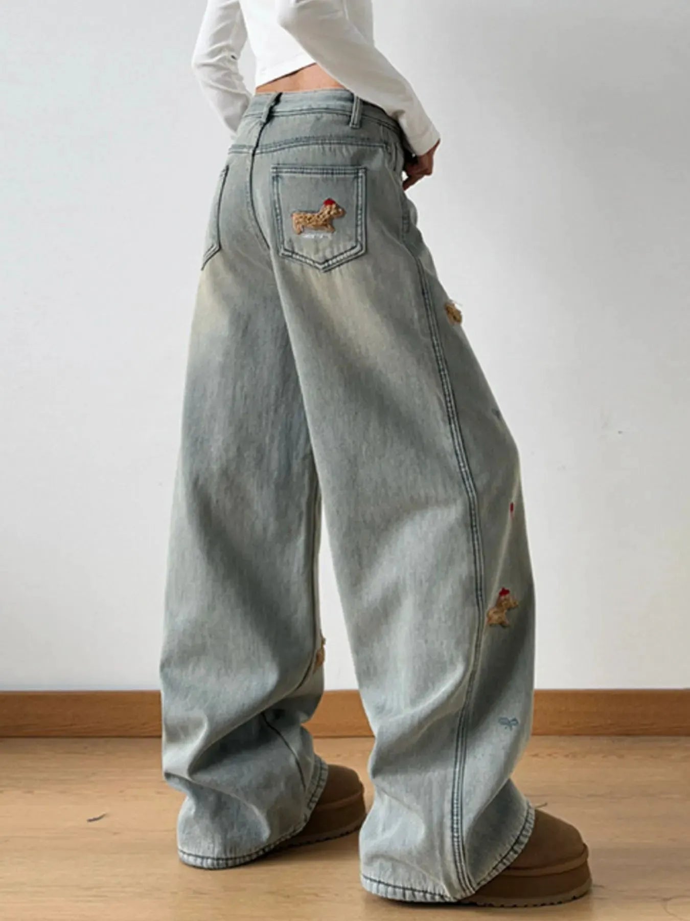 Embroidered Wide Leg Jeans by Partner Label