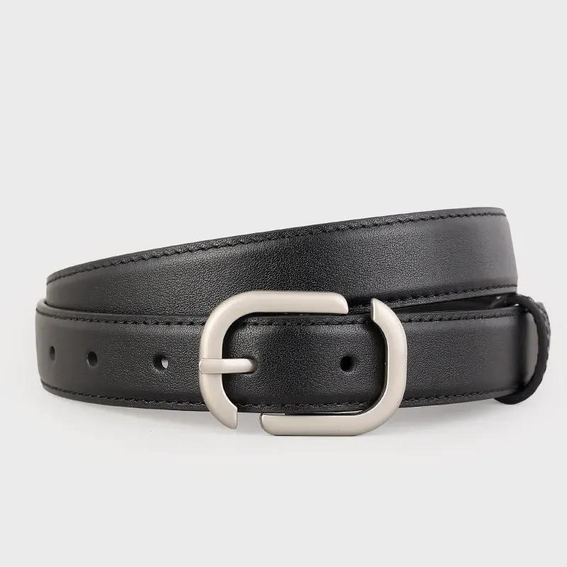 Leather Belt with Silver Buckle by Trendsi