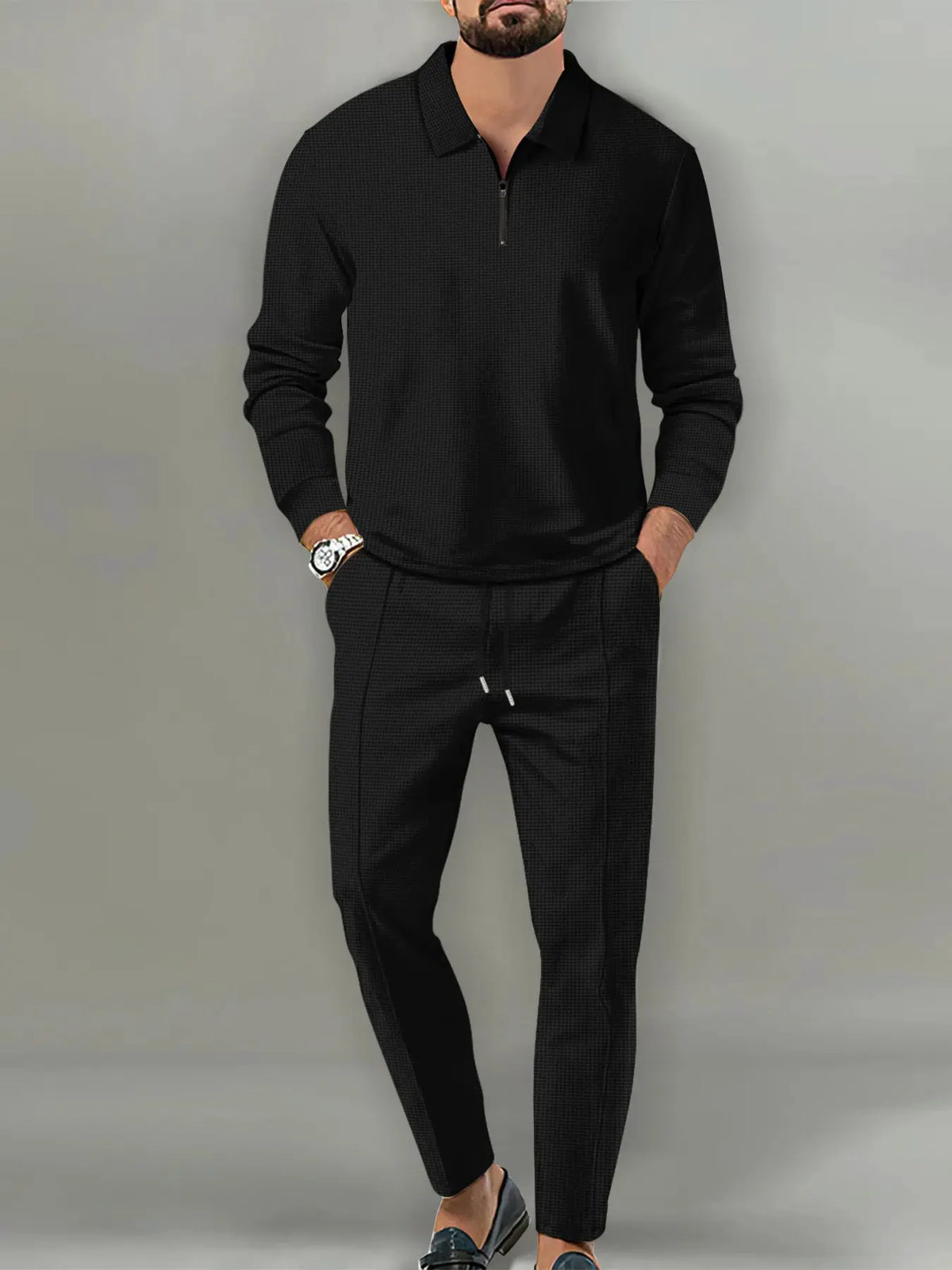 Men's Full Size Long Sleeve Top and Pants Set Plus Size by Trendsi