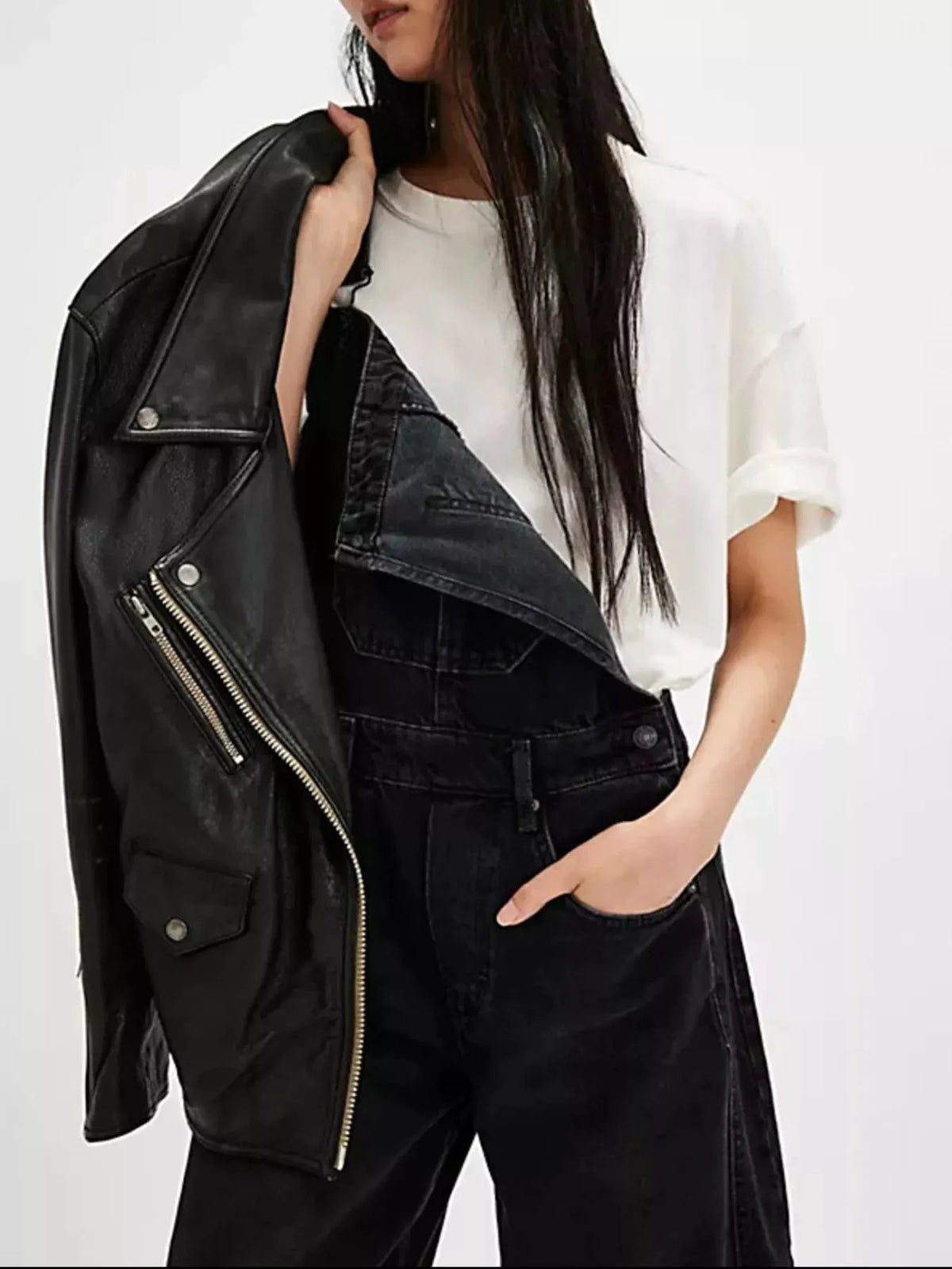 Wide Strap Wide Leg Denim Overalls by Partner Labels