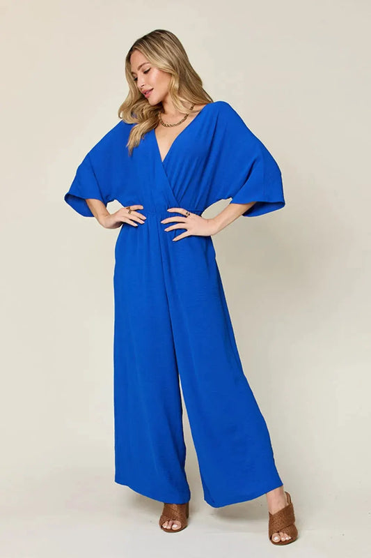 Double Take Full Size Surplice Wide Leg Jumpsuit with Pockets by Double Take
