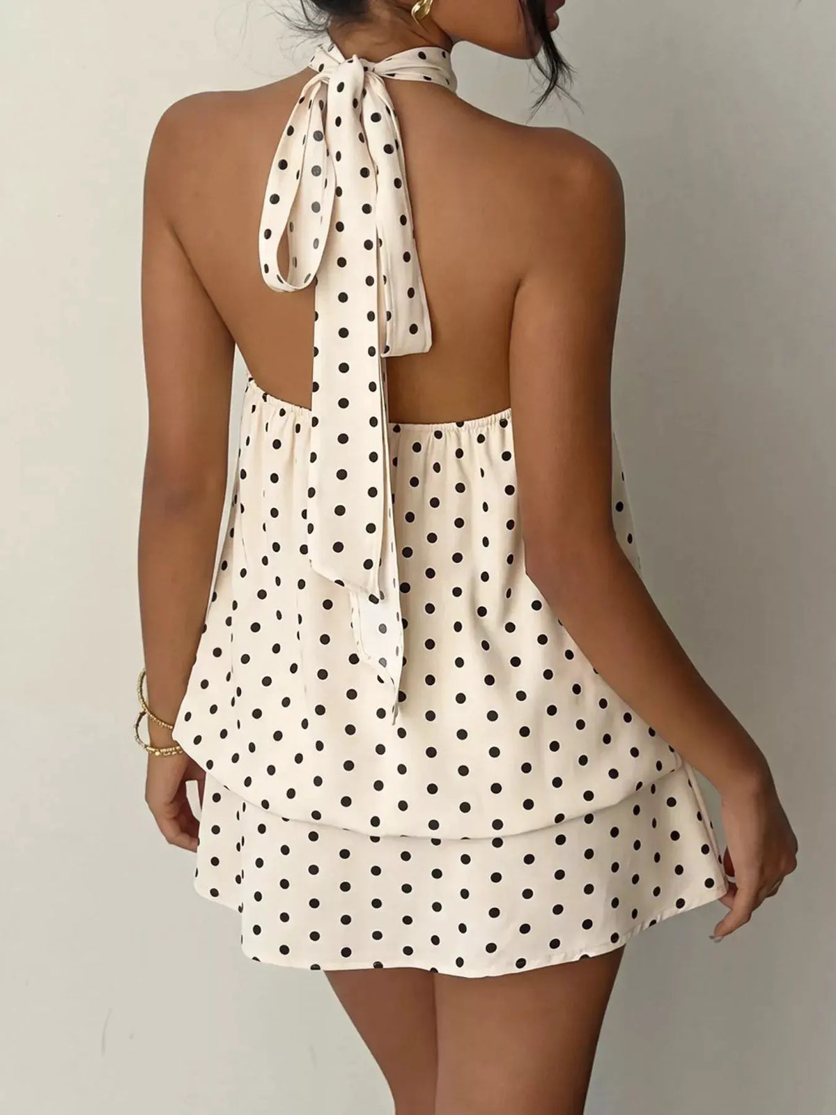 Polka Dot Halter Neck Mini Dress by Trendsi