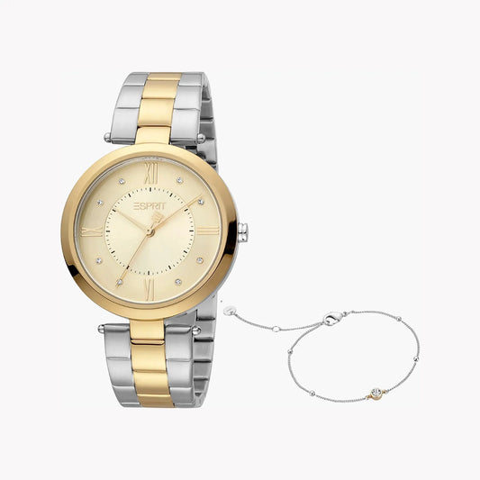 Esprit Women's Silver & Gold Stainless Steel Watch, Champagne Dial | ES1L252M0045 by ESPRIT