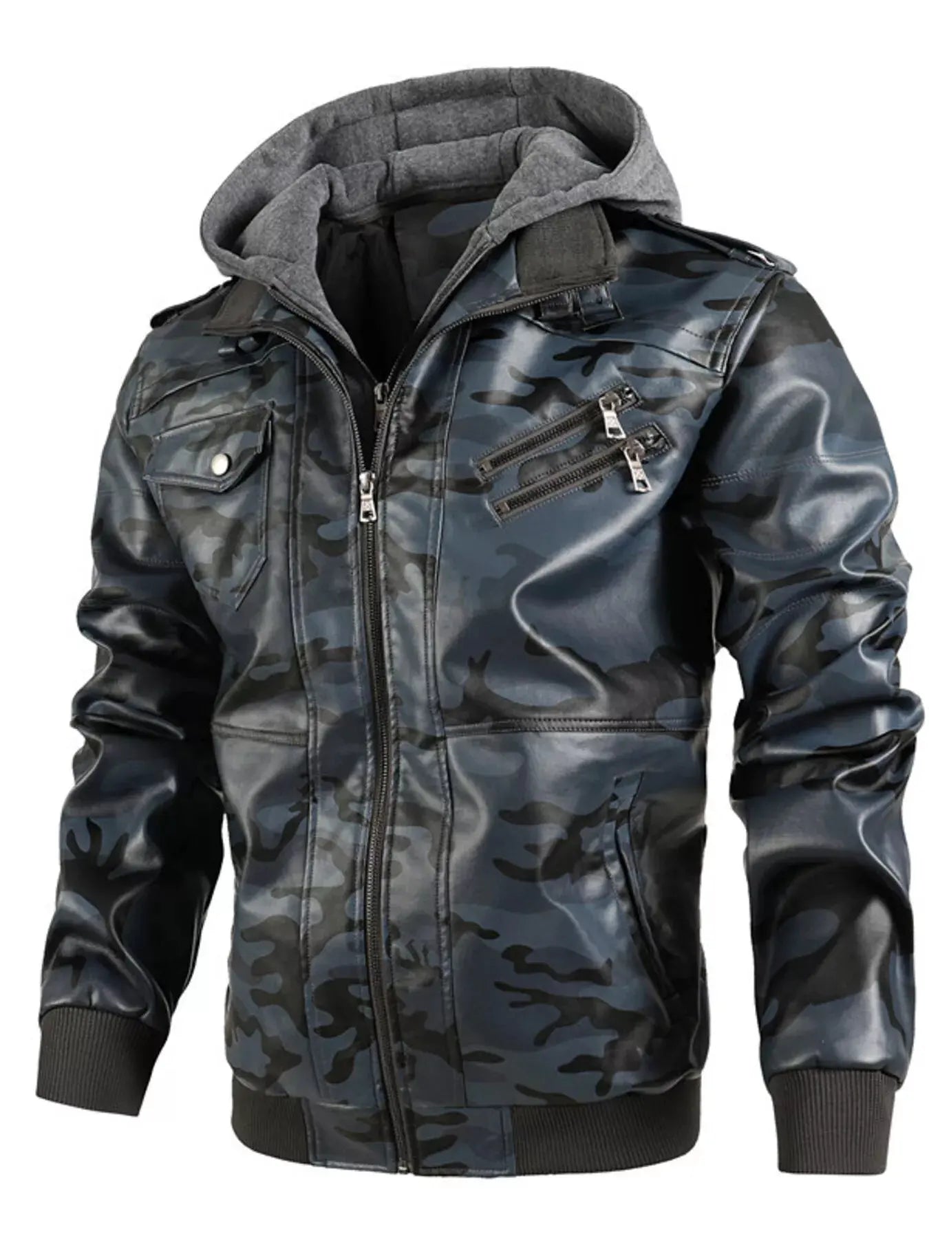 Men's Full Size Hooded Faux Leather Moto Jacket Plus Size by Partner Label