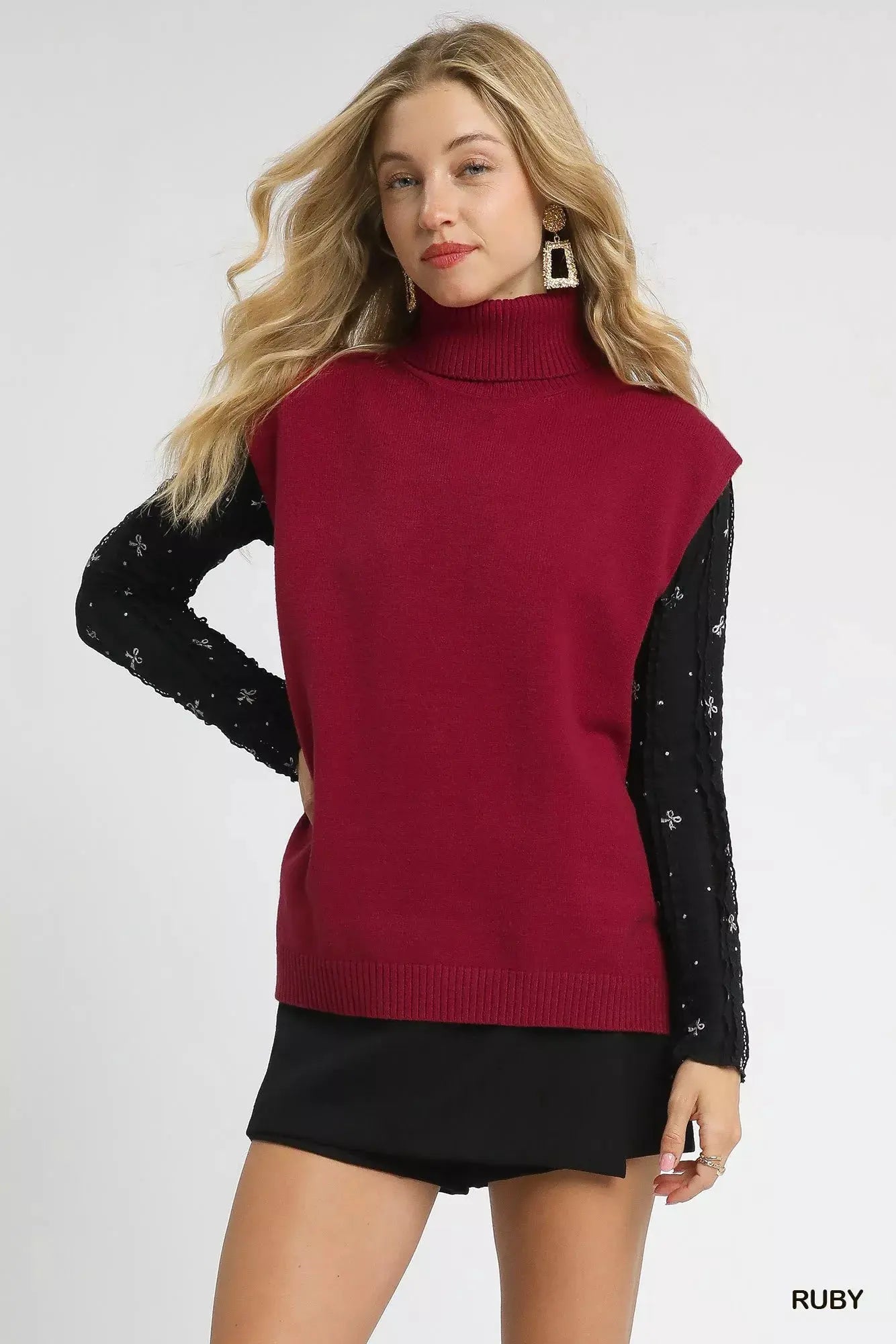 Umgee High-Low Turtleneck Sleeveless Sweater Top by Umgee