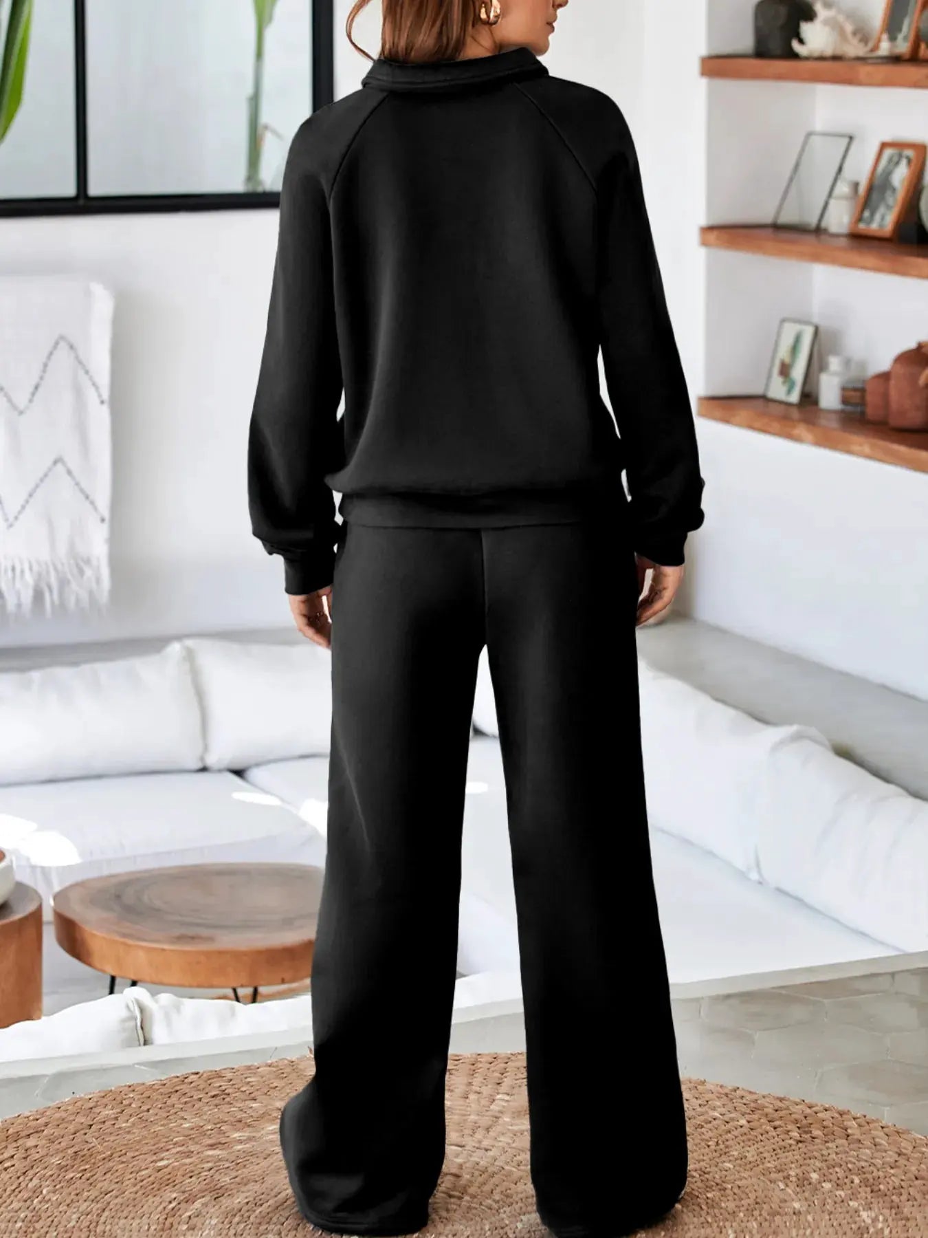 Collared Sweatshirt and High Waist Pants Active Set by Partner Label