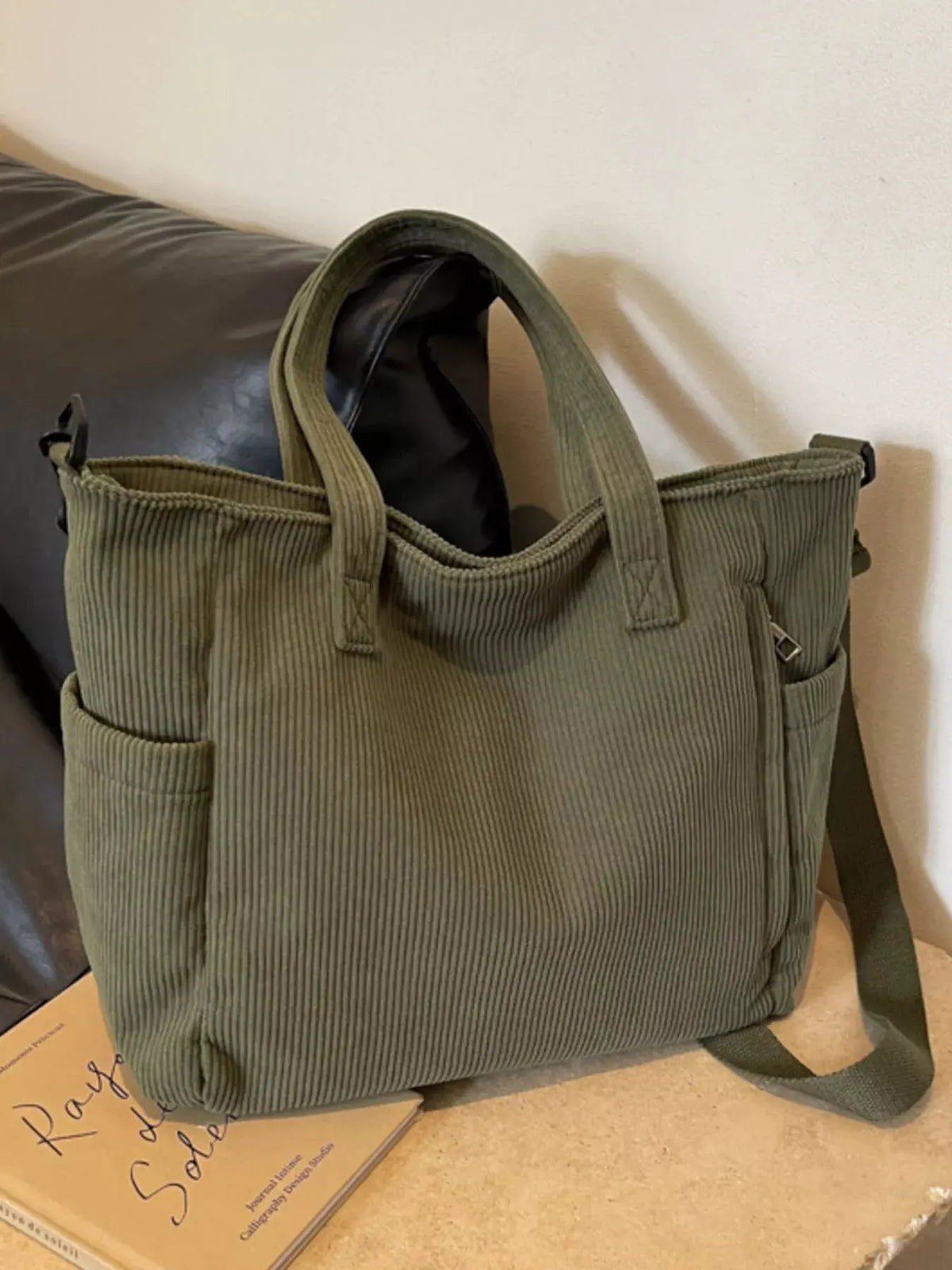 Corduroy Solid Color Handbag by Partner Label