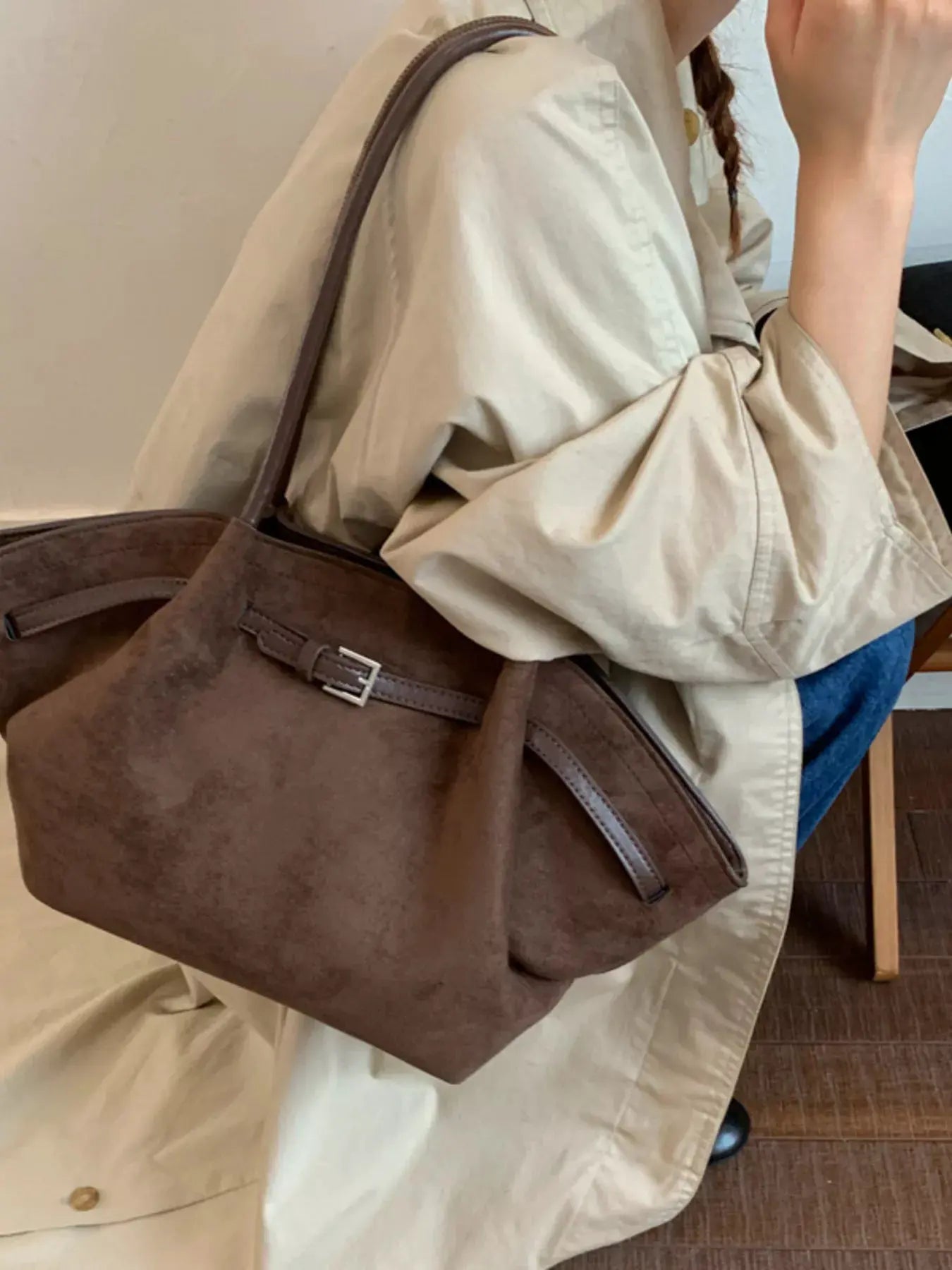 Solid Color Buckle Tote Bag by Partner Label