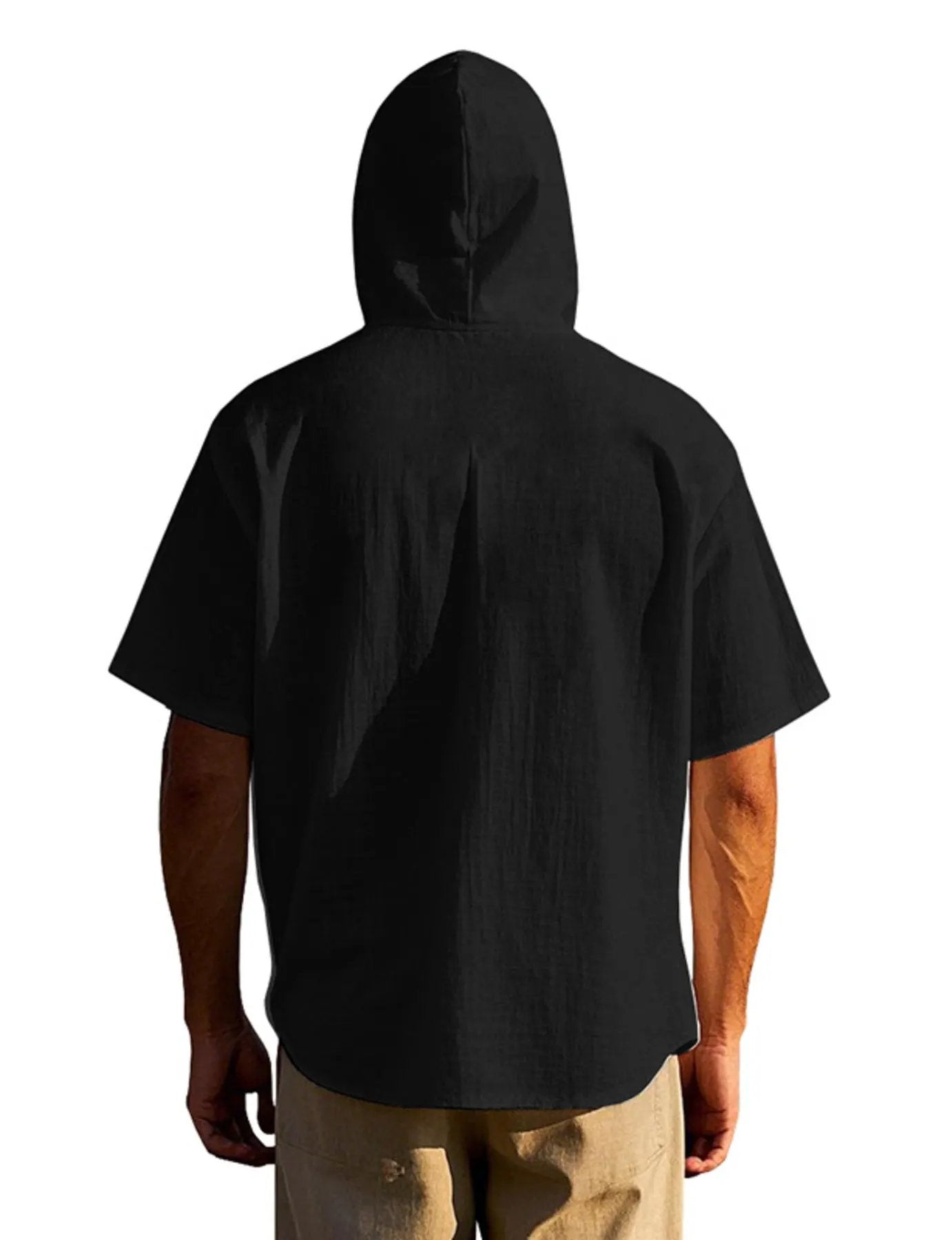 Men's Full Size Casual Hooded Short-Sleeve Shirt Plus Size by Trendsi