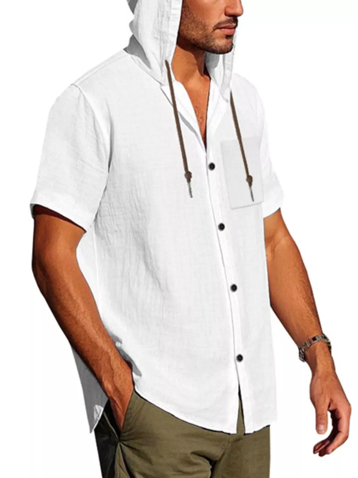 Men's Full Size Casual Hooded Short-Sleeve Shirt Plus Size by Trendsi