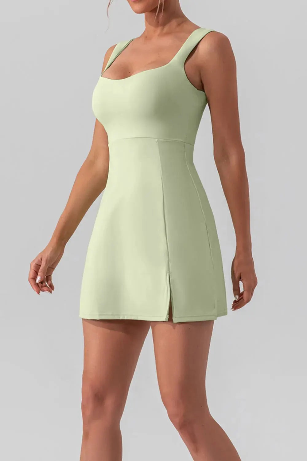 Square Neck Sleeveless Slit Mini Active Dress by Partner Label
