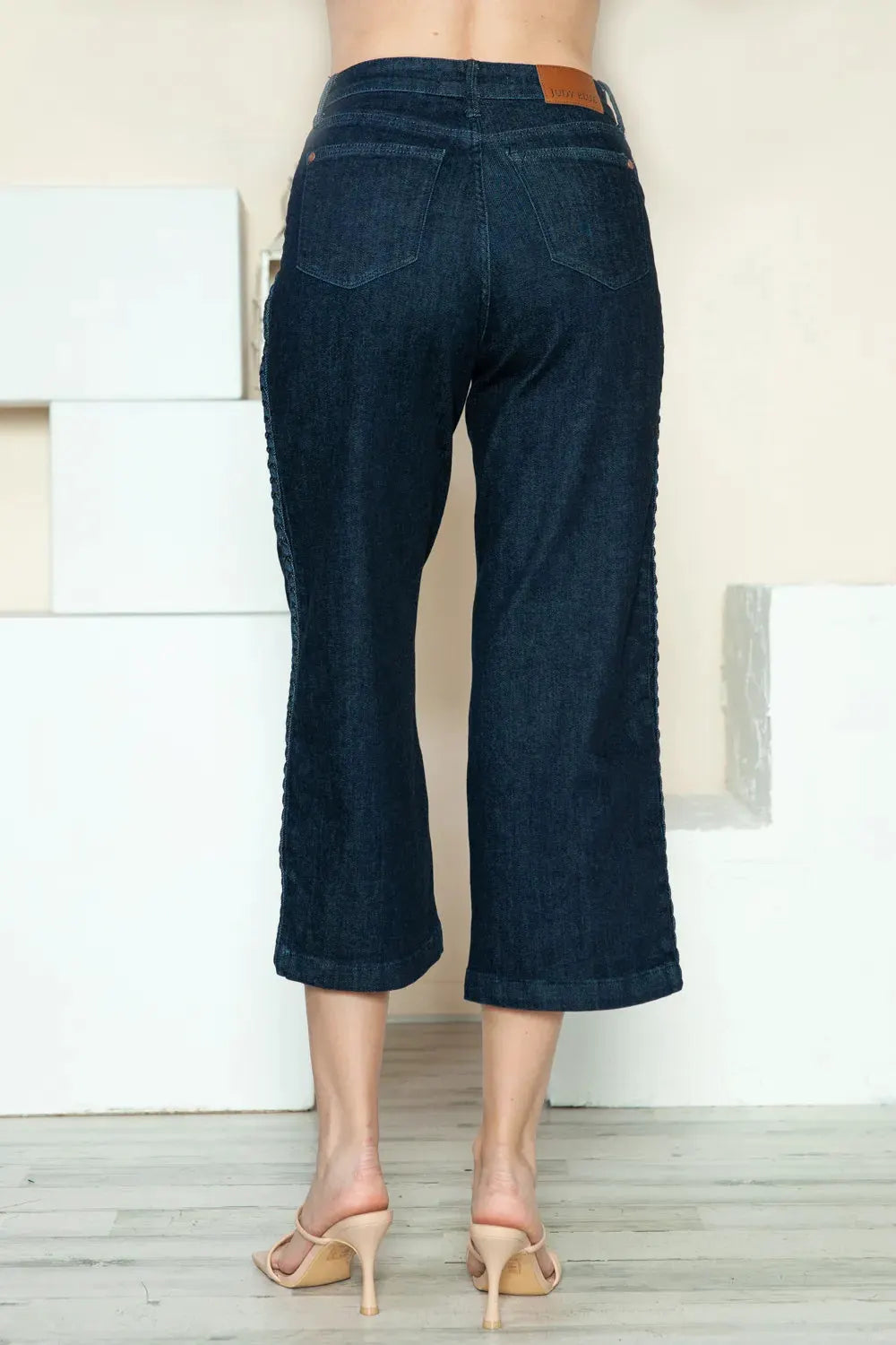 Judy Blue Full Size Side Seam Braid Detail Crop Wide Leg Jeans by Judy Blue