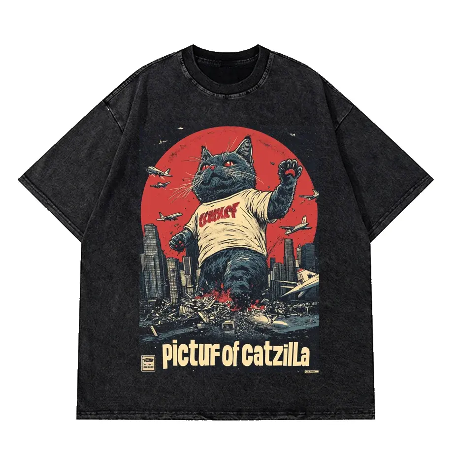 Catzilla Cat Japanese Art Funny Unisex Cotton O-Neck T-Shirt by Vimost Shop