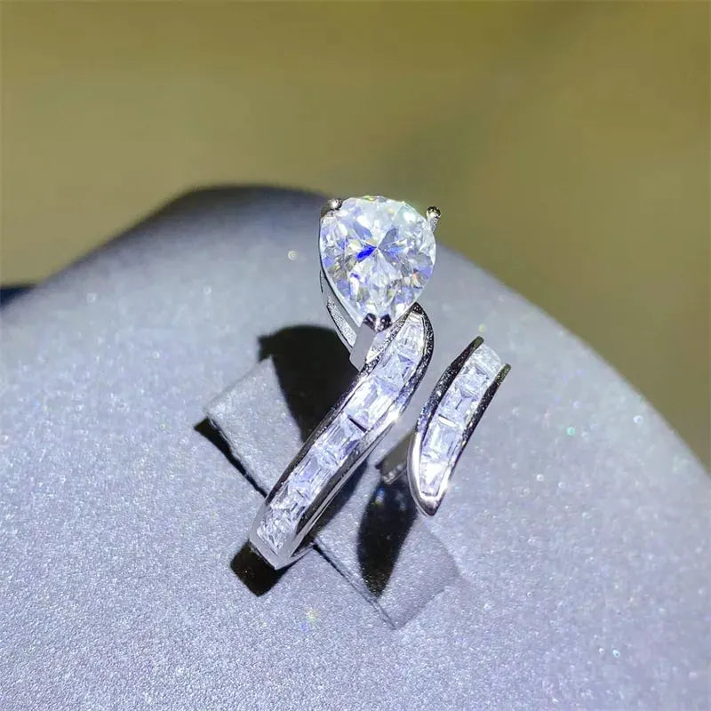3 Carat Moissanite Zircon 925 Sterling Silver Bypass Ring by Partner Label