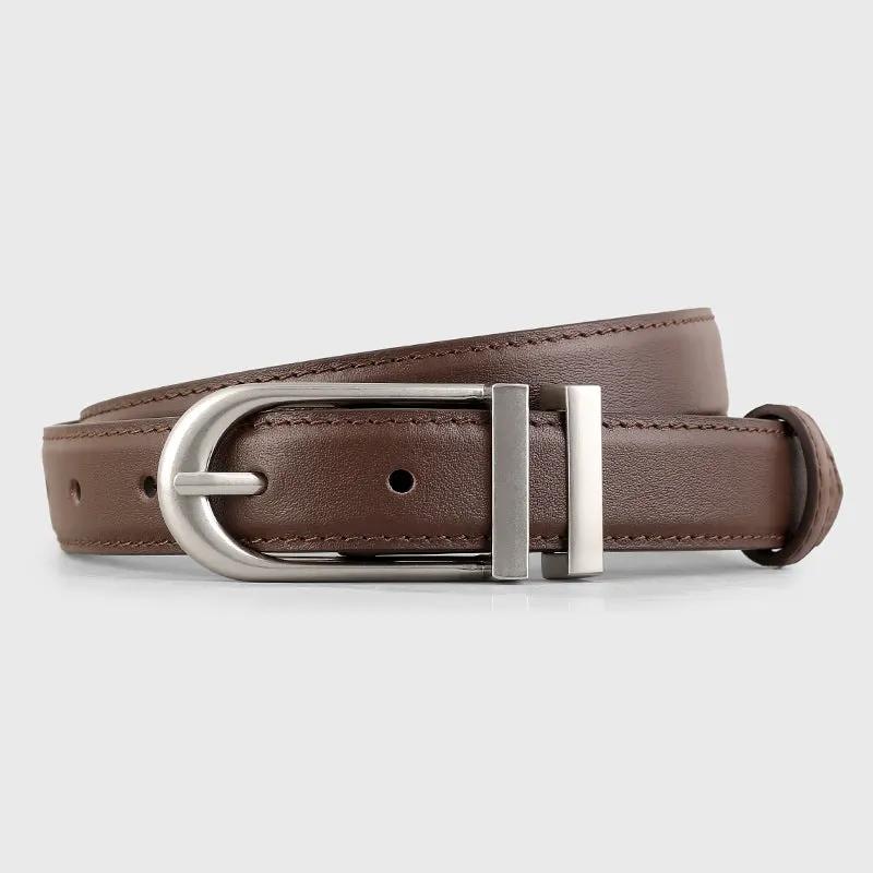 Leather Belt with Silver Buckle by Trendsi
