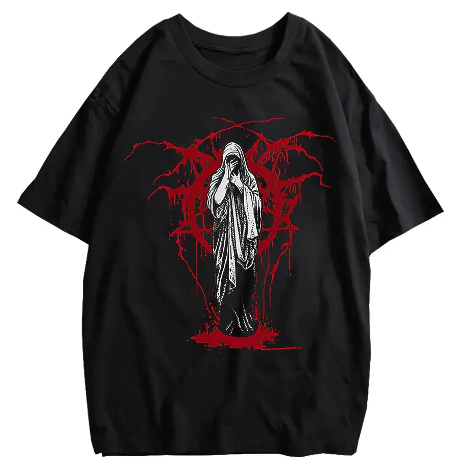 Men's Y2K Punk Harajuku Dark Goth Vintage T-Shirt Loose Fit Cotton Short Sleeve by Vimost Shop