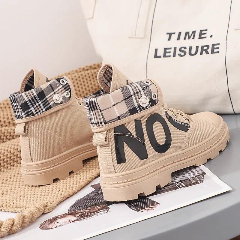 New All-match High-top Girls Canvas Short Boots Women's Shoes by Maiden-Art