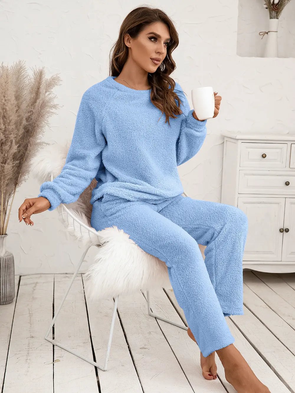 Ivy Lane Teddy Long Sleeve Top and Pants Lounge Set by Ivy Lane