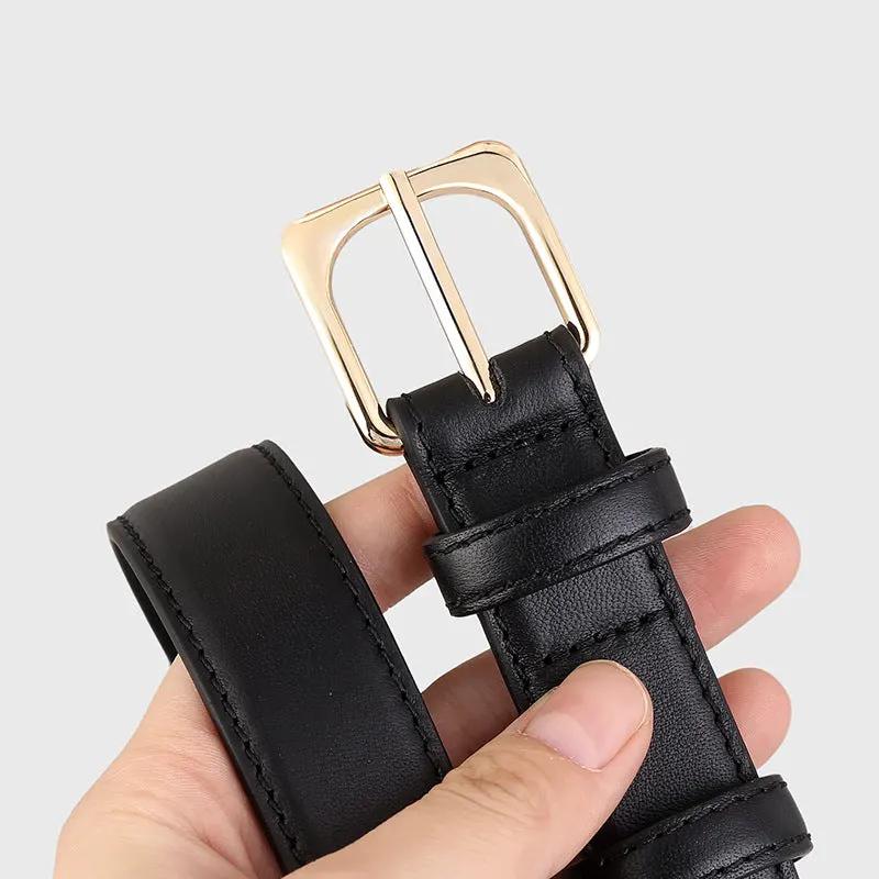 Classic Leather Belt with Golden Buckle by Trendsi
