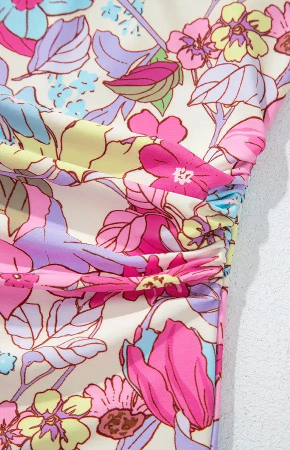 Floral Ruffle Trim Tummy Control One Piece Swimsuit by Partner Label