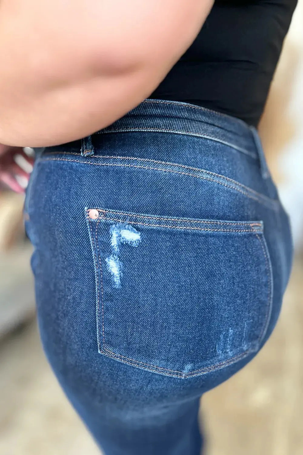 Judy Blue Full Size High Waist Rigid Magic Heavy Destroy Straight Jeans by Judy Blue