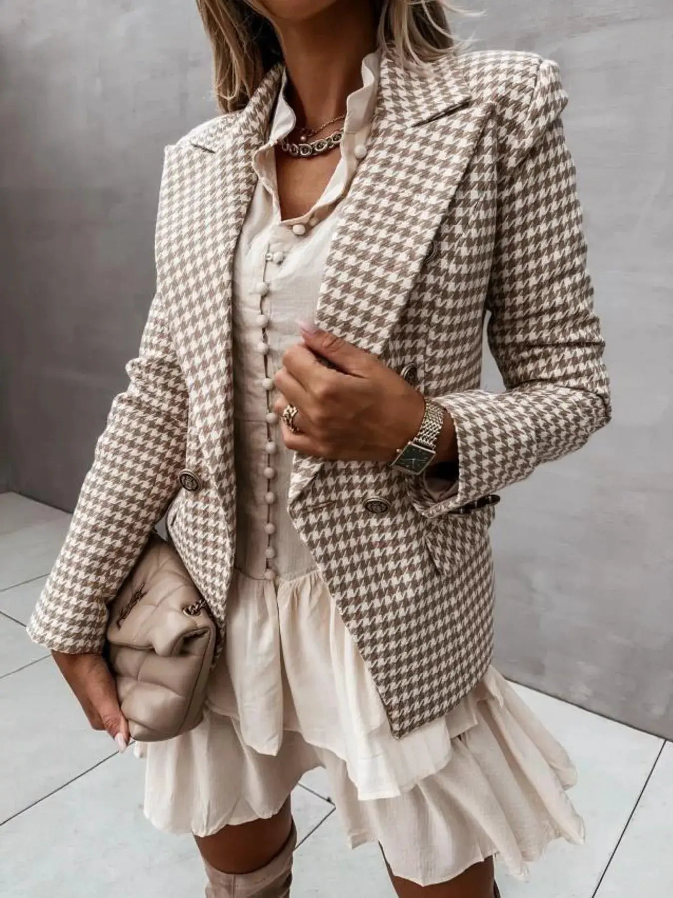 Houndstooth Double‑Breasted Blazer | Partner Labels Selection by Partner Label