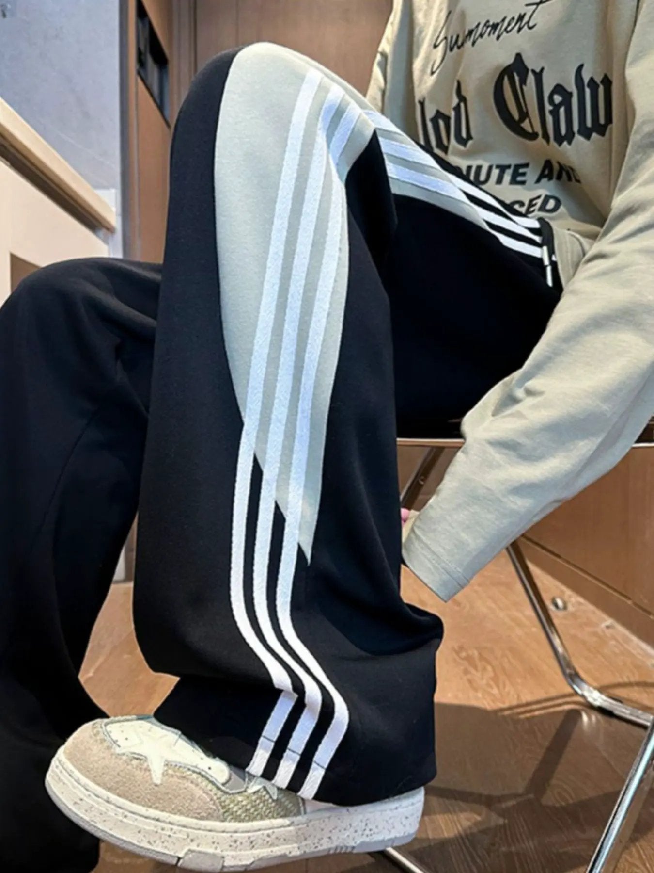 Men's Plus Size Striped Wide Leg Casual Pants by Partner Label