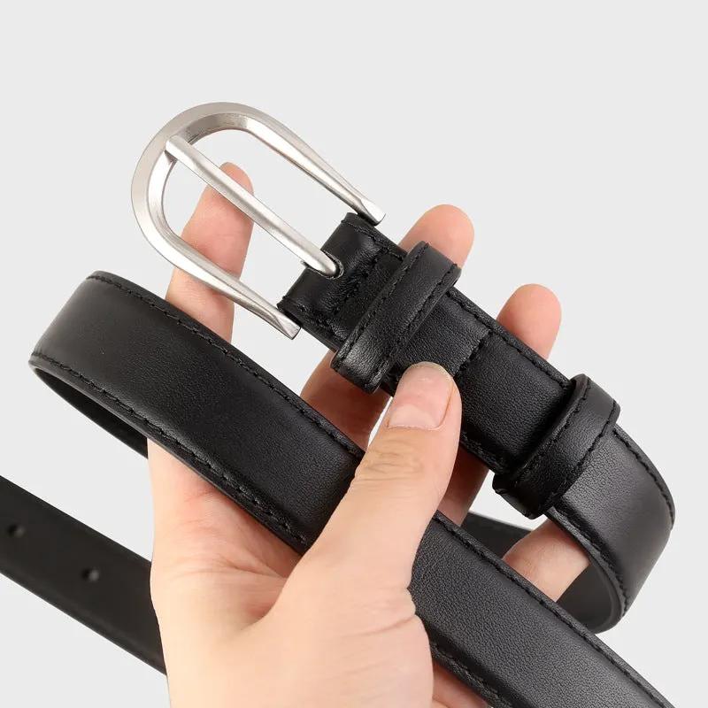 Classic Leather Belt with Silver Buckle by Trendsi