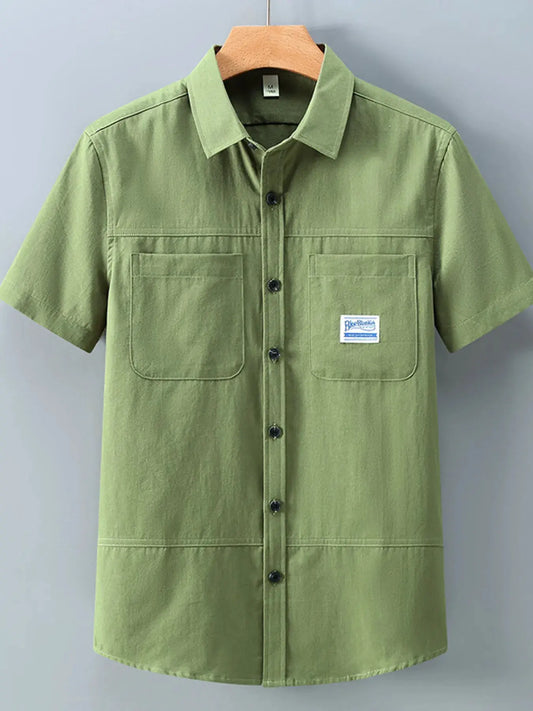 Men's Plus Size Button Up Short-Sleeve Shirt by Trendsi
