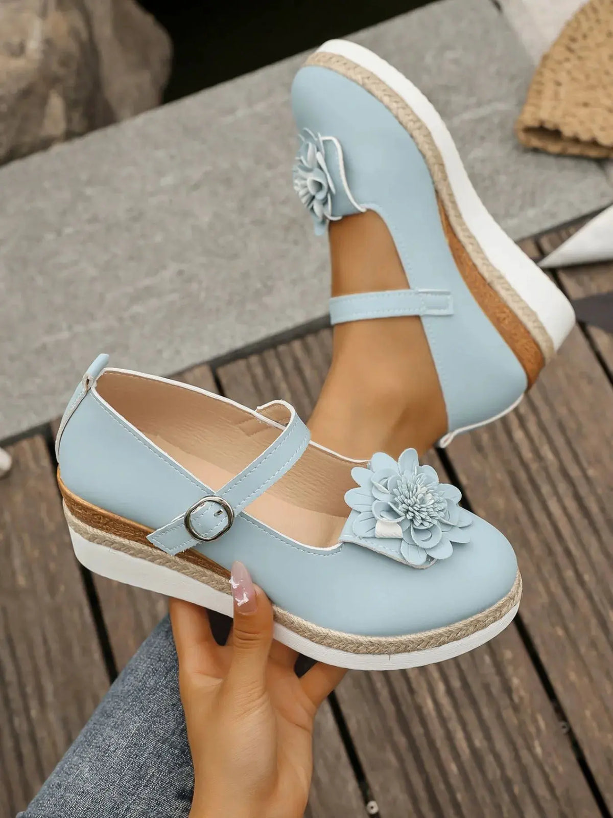Flower Embellished Mary Jane Loafers by Partner Label