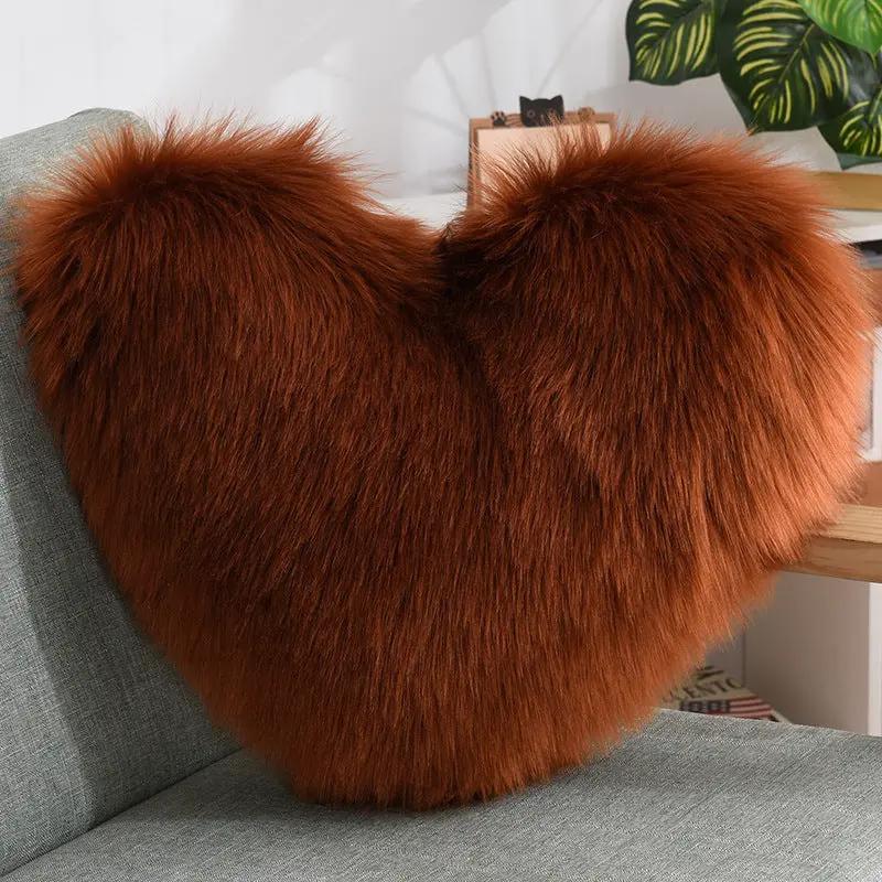 Throw Pillows Heart Shape Long Plush Fluffy Shaggy Cushion Cover Sofa Cushions Decorative Pillow Covers Pillowcase White by Maiden-Art