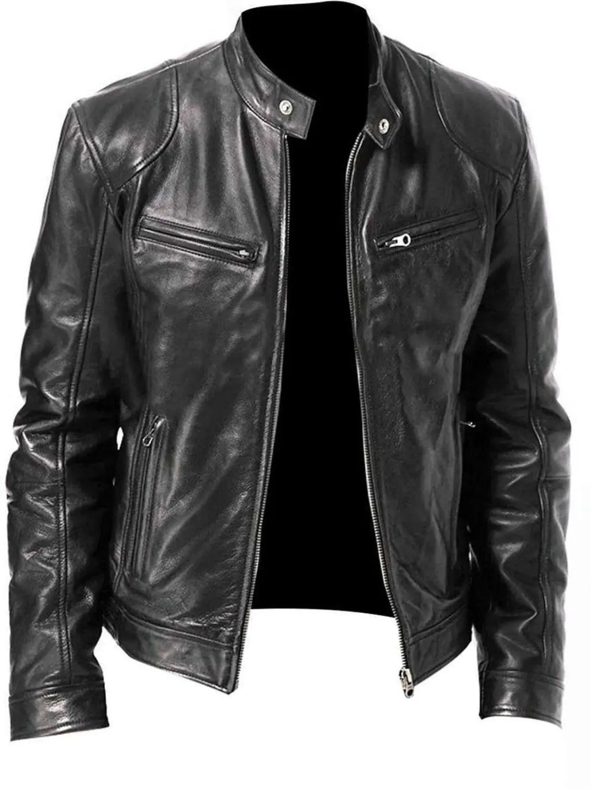 Men's Full Size Leather Biker Jacket with Zipper Pockets Plus Size by Trendsi