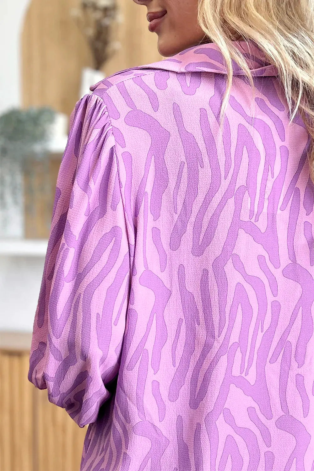 Double Take Full Size Printed Smocked Long Sleeve Blouse Plus Size by Double Take